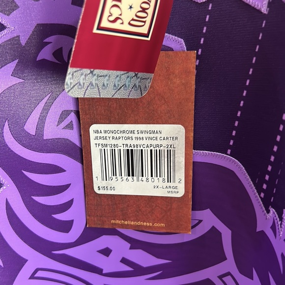 Mitchell & Ness - NBA Monocrhrome Swingman Jersey Raptors 1998 Vince Carter 2XL - Picture 7 of 11